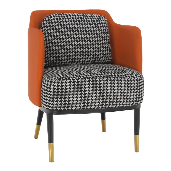 EMREN designové křeslo s černobílým vzorem a oranžovou ekokůží