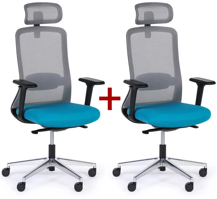 Ergonomická kancelářská židle JILL 1+1 ZDARMA, modro-šedá