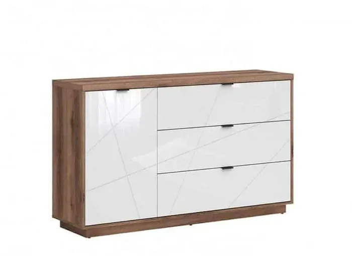 FORN KOM1D3S Komoda, dub delano tmavý/bílý lesk