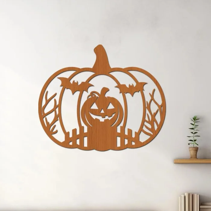 Halloween Dýňová Dekorace na Zeď, 16x20 cm, Červená Třešeň