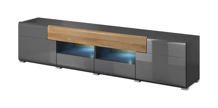 HAMAL široký TV stolek 208 × 48 × 39 cm, antracit / dub Grandson