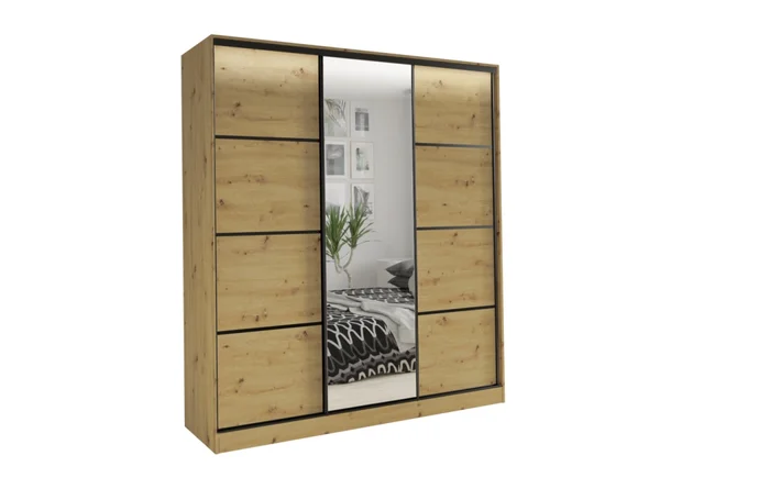HARAZIA 150 šatní skříň se zrcadlem, dub artisan