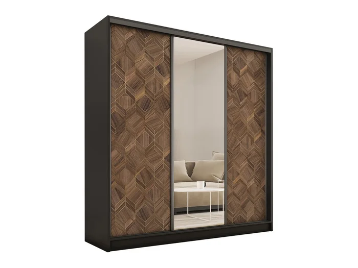 HARAZIA 180 šatní skříň se zrcadlem – černá/ořech Art Deco