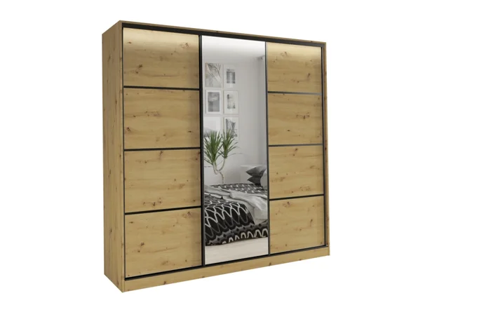 HARAZIA 200 šatní skříň se zrcadlem, dub artisan