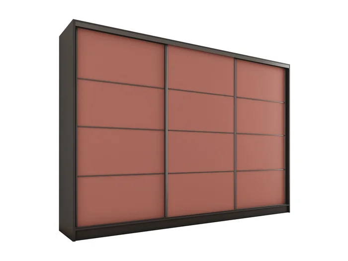 HARAZIA 250 bez zrcadla – 4 šuplíky, 2 šatní tyče, černá mat / cihlová červená