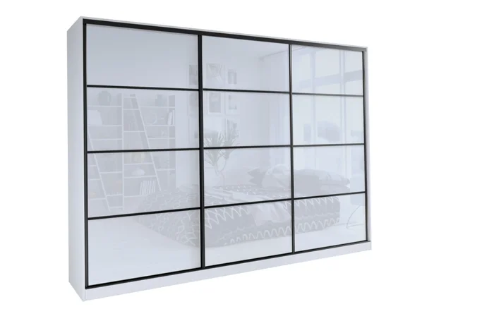 HARAZIA 280 šatní skříň, bílý lesk, bez zrcadla