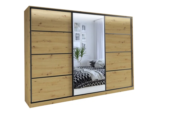 HARAZIA 280 šatní skříň se zrcadlem, dub artisan