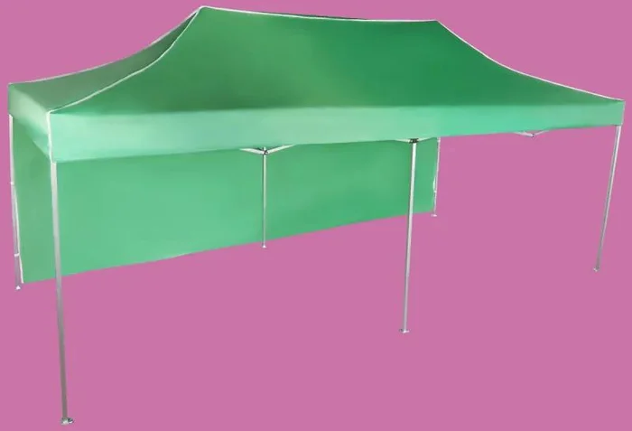 Hliníkový párty stan 3x6 m se zelenou střechou a boční plachtou