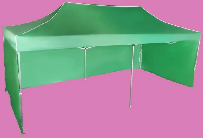 Hliníkový zahradní stan 3x6 m se zelenou střechou a bočními plachtami
