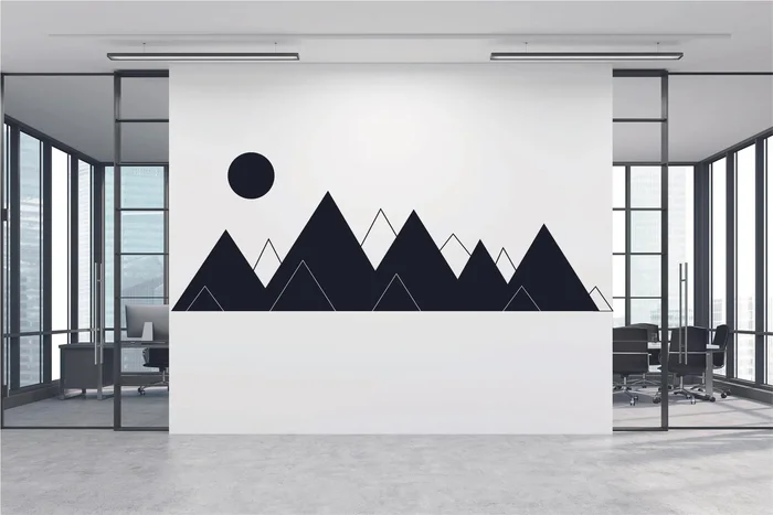 Hory a měsíc samolepka na zeď 60x21 cm bílá