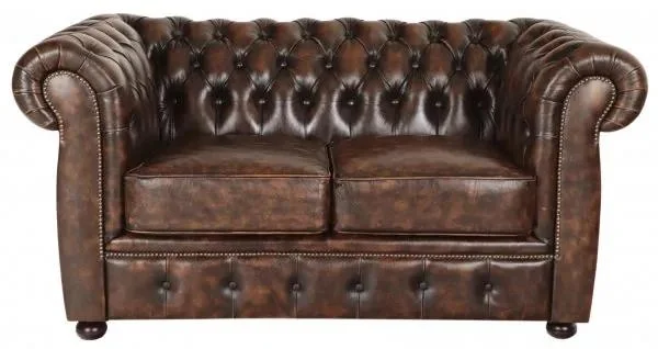 Indická dvoumístná Chesterfield Liverpool z pravé hovězí kůže
