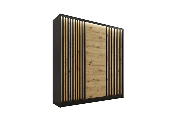 INSULAR 3D 180 cm šatní skříň, černý mat/dub artisan