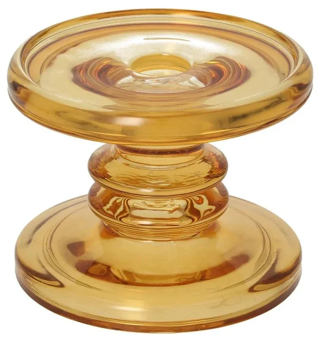 Jantarový skleněný svícen 9 cm