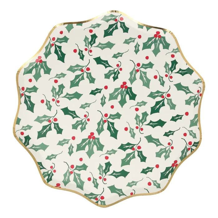 Jednorázové papírové tácky Holly Pattern, sada 8 ks