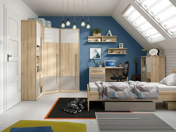 JERIMOTH dětský pokoj – buk iconic, bílý lesk, šedá