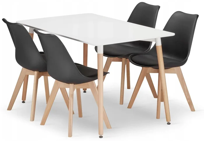 Jídelní set Adria 1+4 – bílý stůl a černé židle