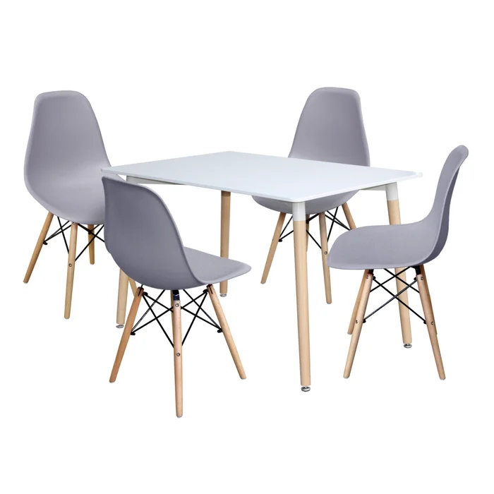 Jídelní set FARUK: stůl 120 × 80 cm + 4 židle, bílý/šedý