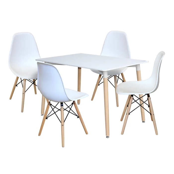 Jídelní set FARUK – stůl 120×80 cm + 4 židle, bílá/buk