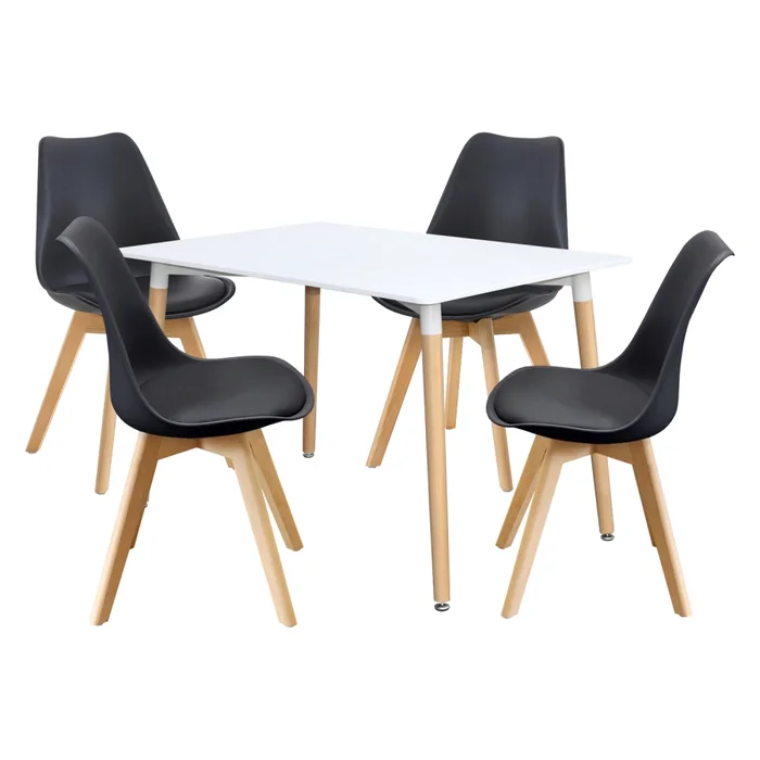 Jídelní SET FARUK: stůl 120×80 cm a 4 židle TALES – bílá/černá