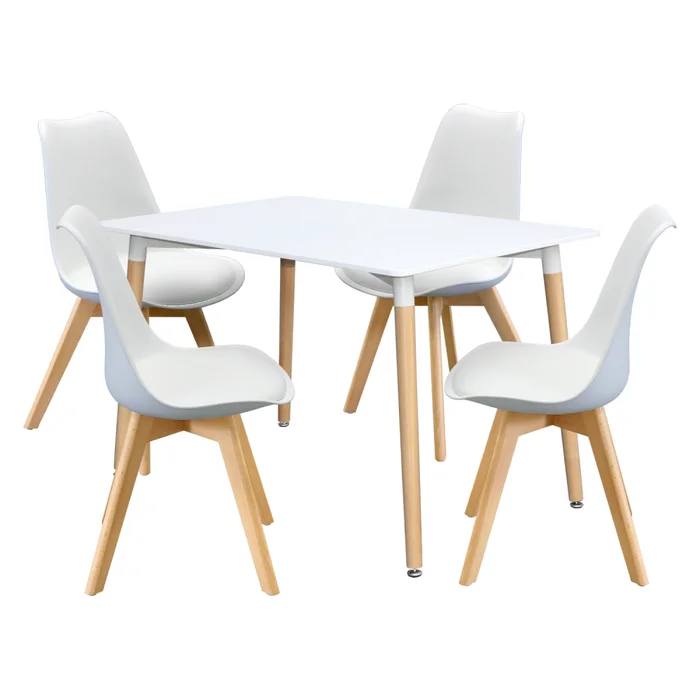 Jídelní set FARUK: stůl 120×80 cm a 4 židle TALES, bílý
