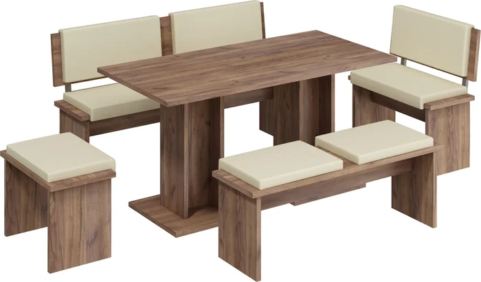Jídelní set GURLAN – velký, eko kůže tobaco/beige, 5 let záruka