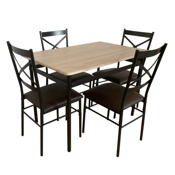 Jídelní set NAREN 1+4 dub sonoma, černá a hnědá