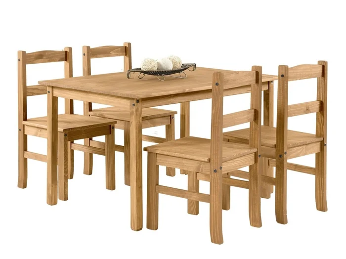 Jídelní set PIMBOW – stůl 100x75x80 cm + 4 židle, masiv borovice