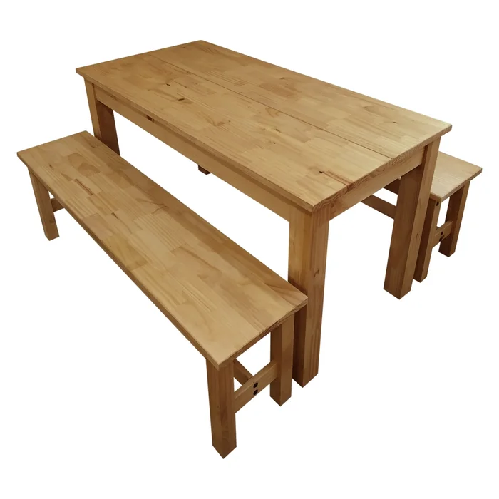 Jídelní set PIMBOW: stůl 140x70 cm + 2 lavice, masiv borovice