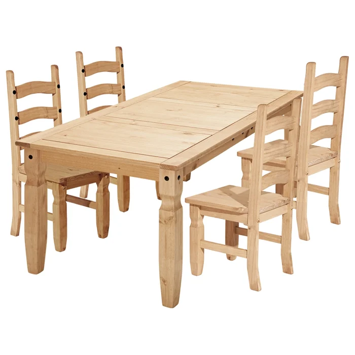 Jídelní set PIMBOW – stůl 152×76×92 cm + 4 židle, borovice