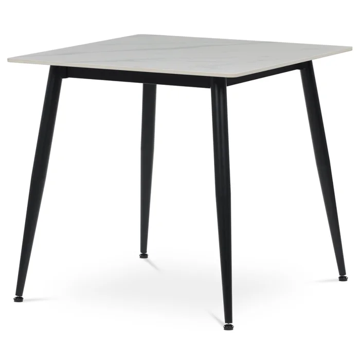 Jídelní stůl BELZANZAN 80x80 cm – bílý mramor, černé kovové nohy