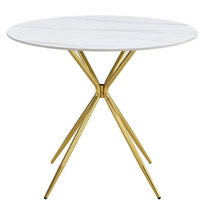Jídelní stůl MEKNER, kulatý 90 cm, bílý mramor / zlatý chrom