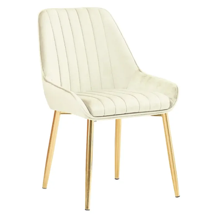 Jídelní židle PERLIA Velvet béžová se zlatými chromovanými nohami