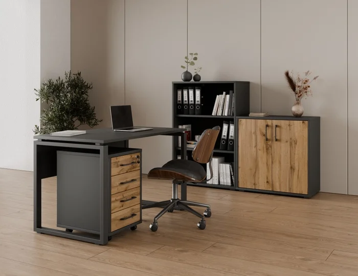 Kancelářská sestava NEJBY GIANNI PREMIUM 3 – antracit/dub Wotan