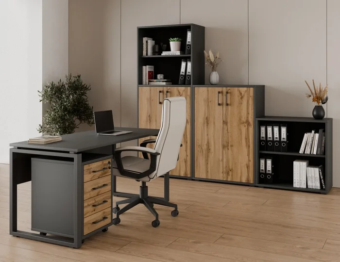 Kancelářská sestava NEJBY GIANNI PREMIUM 4 – antracit/dub wotan