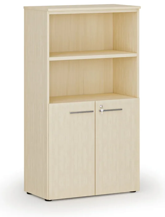 Kancelářská skříň PRIMO WOOD s dveřmi na dvě patra, 800x420x1434 mm, bříza