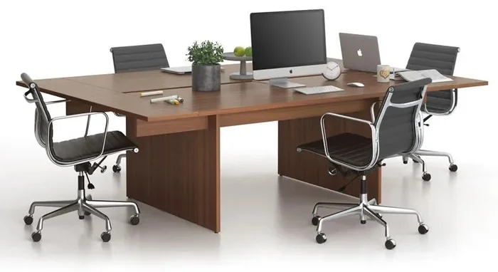 Kancelářský stůl SOLID s dvojitým rozšířením a dvěma přísedami 240x165 cm ořech