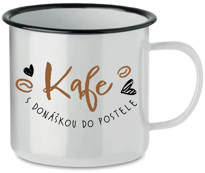 Káva s donáškou do postele - bílý plecháček 350 ml