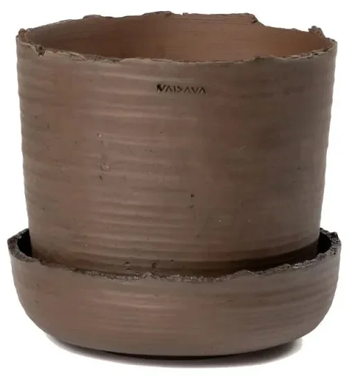 Keramický květináč Soil M s miskou hnědý
