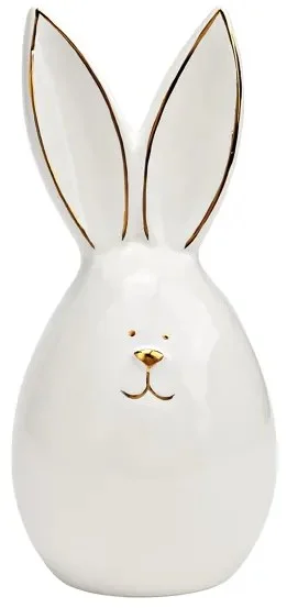 Keramický zajíček AURIC BUNNY 14 cm bílý se zlatými detaily
