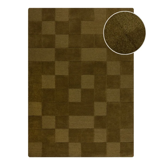 Khaki tkaný vlněný koberec Checkerboard 120x170 cm