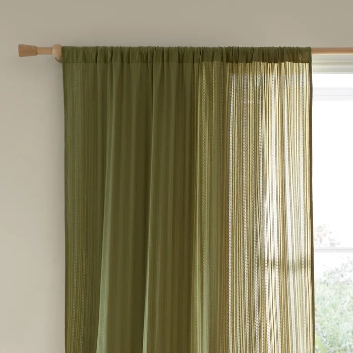 Khaki záclona Zofia Broderie Anglaise 140x229 cm