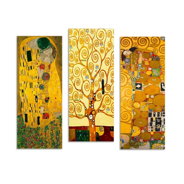 Klimt – třídílný dekorativní dřevěný obraz 70×50 cm