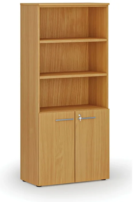 Kombinovaná kancelářská skříň PRIMO WOOD s dveřmi na 2 patra, buk