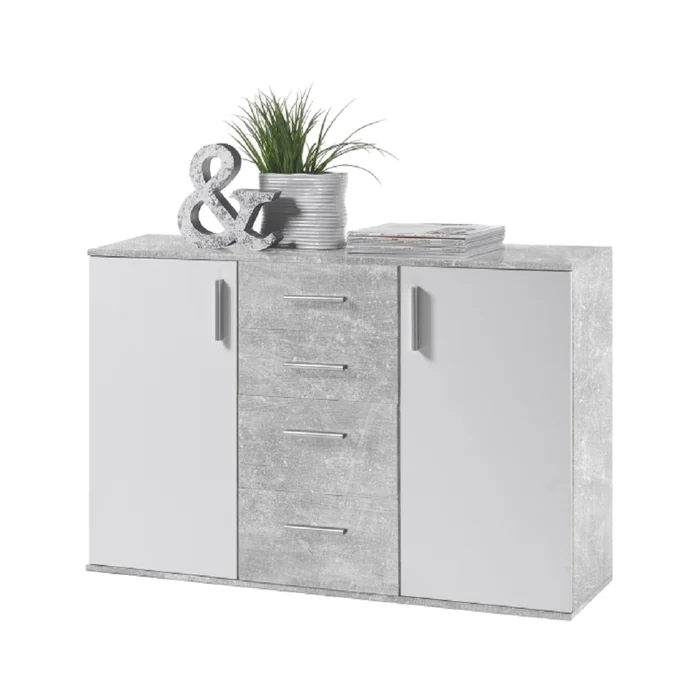 Komoda BANCAN 5 zásuvek – bílá/beton