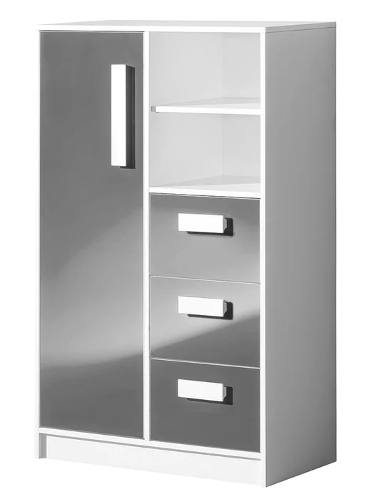 Komoda BLOURT 1D3S – bílá/šedý lesk