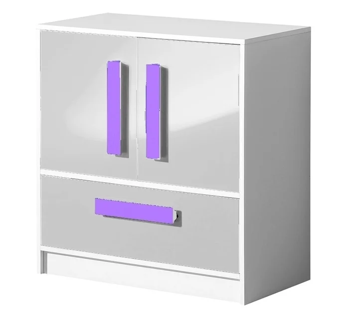 Komoda BLOURT 2D1S bílo-fialová, lesklé dveře