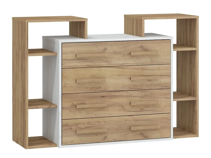 Komoda Dorinda 4S – craft bílá s zlatými akcenty, 5 let záruka