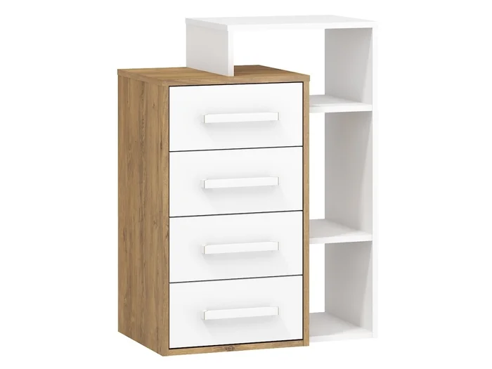 Komoda Dorinda 4S pravá, dub burgundský/bílá (64×86×41 cm)