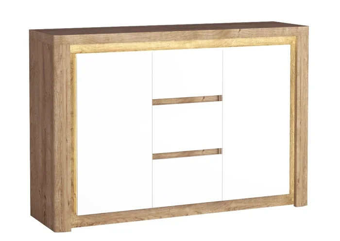 Komoda FILIKA 2D3S s LED osvětlením, dub ribbeck/bílý lesk