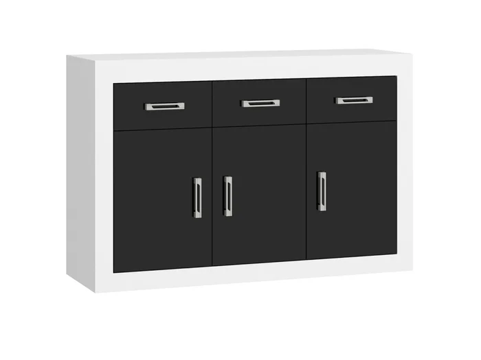 Komoda GOUDINI 3D3S – bílá/černý lesk, 5 let záruka